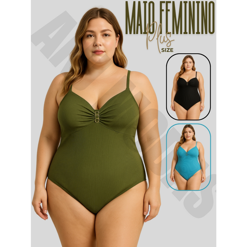 Maio Plus Size Body Feminino Praia Grande Alça Reforçada Moda Praia Maiô