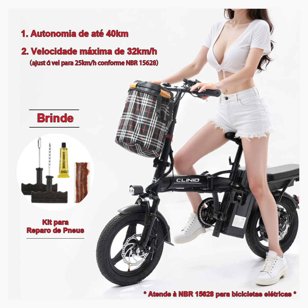 Upgrade de Garantia SKYBOARD Bicicleta Elétrica Dobrável Bivolt 48V15Ah autonomia 45km farol LED sup