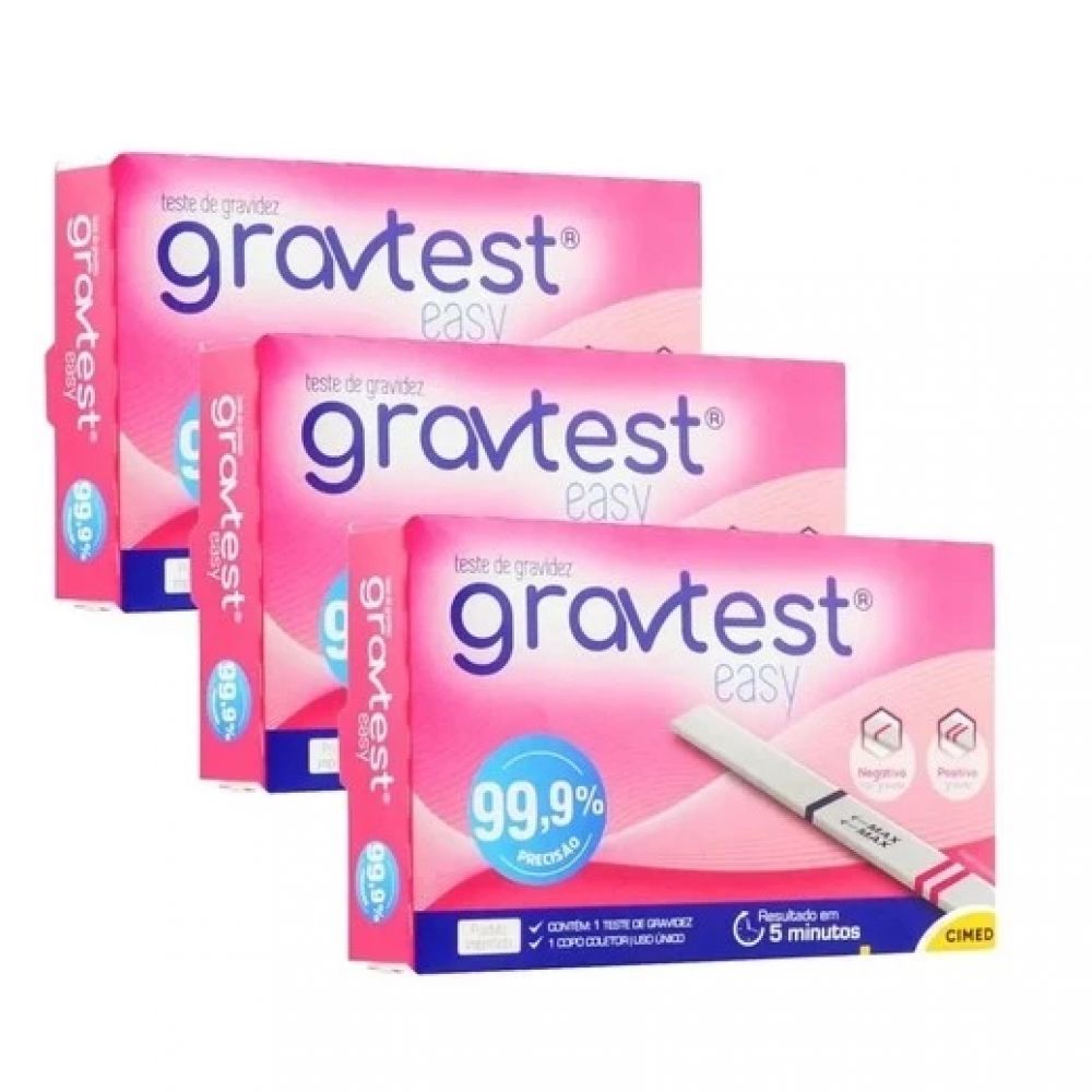3 Testes de Gravidez Gravtest 99,9% Precisão Cimed Original