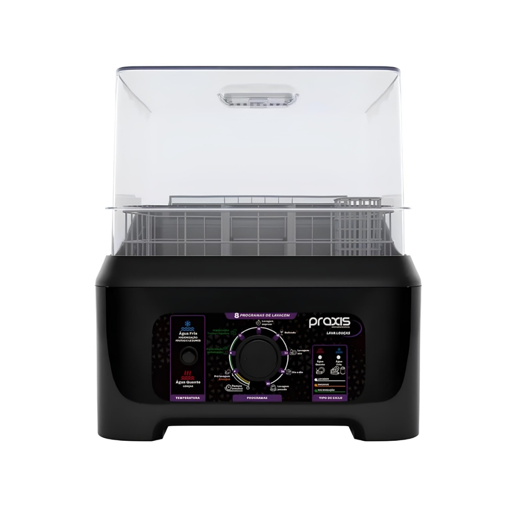 Lava Louças Portátil Praxis LLPP Semi Automática 127V 8 Programas Água Quente Preto