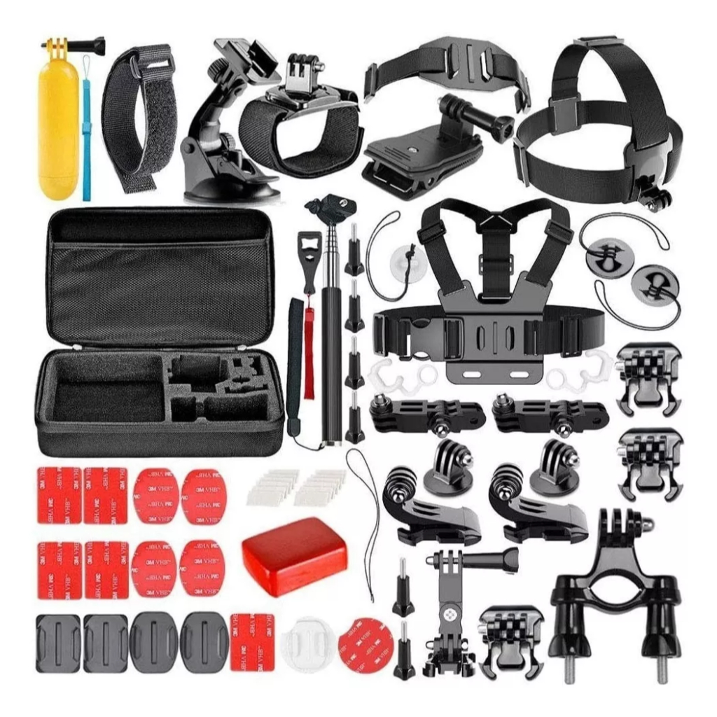 Kit Acessórios 53 ou 54 em 1 para GoPro e Câmera de Ação Completo com Maleta Suportes Profissional