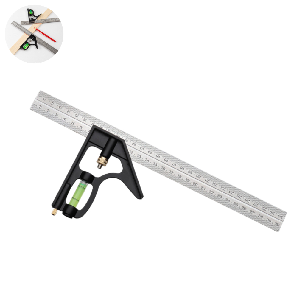 Esquadro Combinado Inox Com Régua E Nível 12 polegadas 300mm Resistente Multifuncional