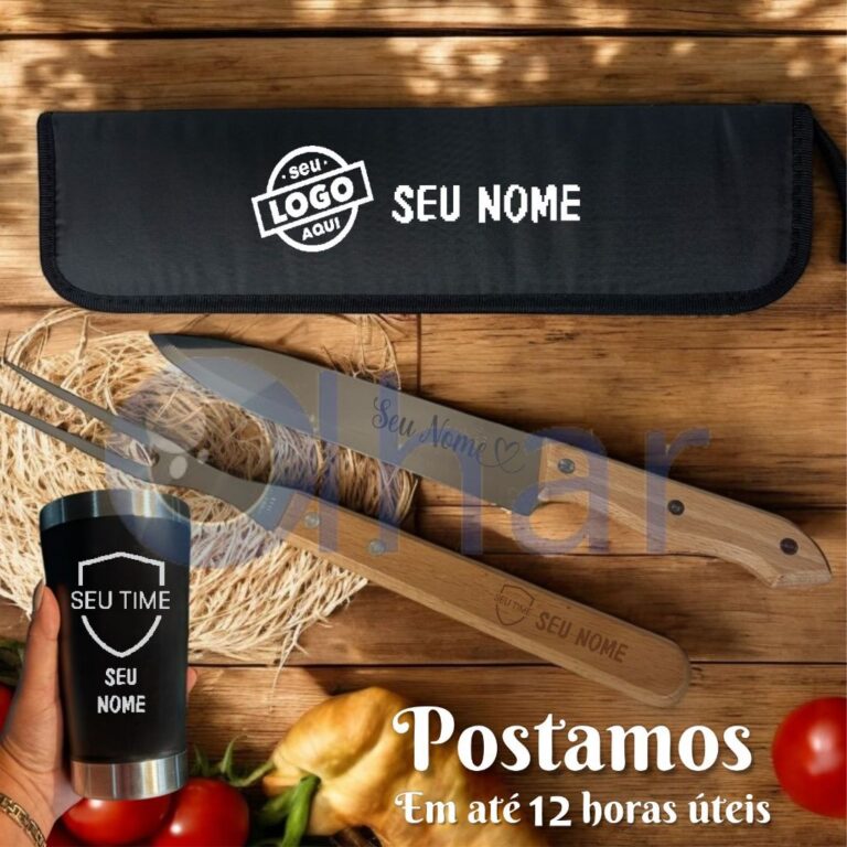 Kit Churrasco Faca Garfo copo Térmico com estojo 