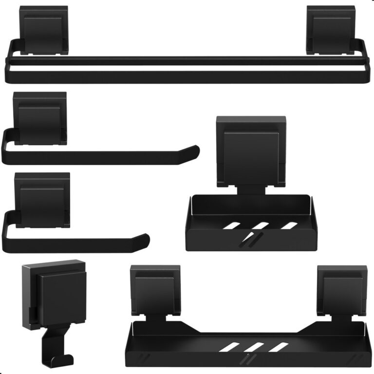 Kit Acessórios Banheiro Com Ventosa Preto 6 Peça