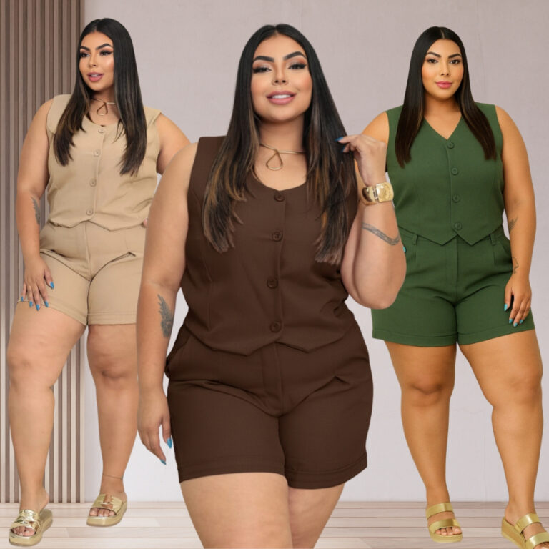 Conjunto Plus Size Alfaiataria Feminino Colete Sho