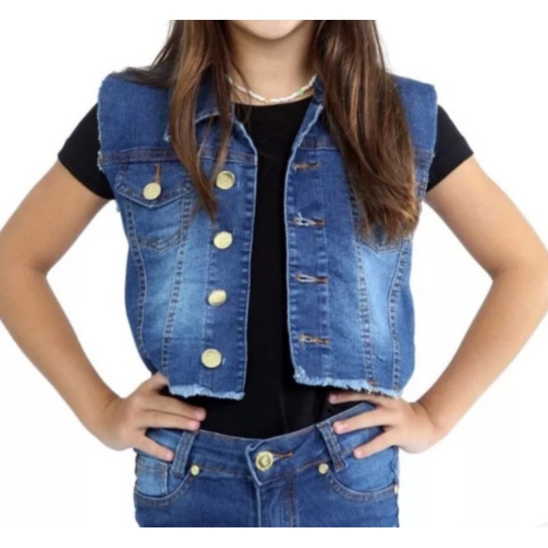 Colete Infantil Menina Jeans Desfiado