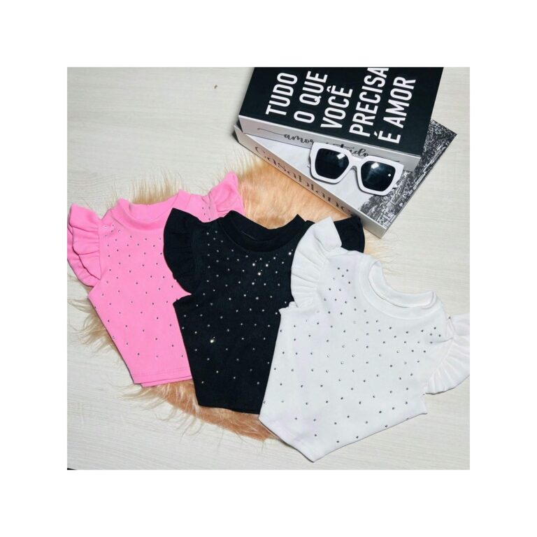 KIT 3 Blusinha Infantil Blusa Regata Brilho Menina