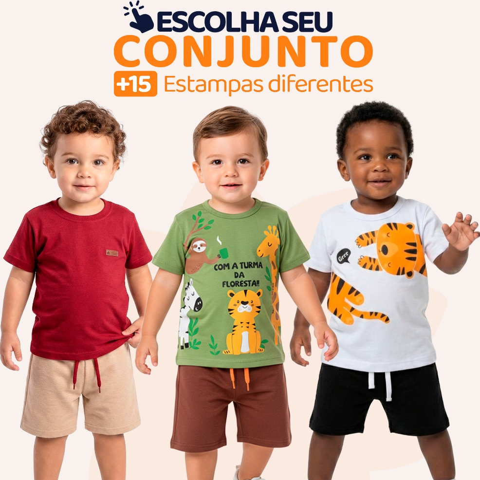 Conjunto Bebê Masculino Menino Infantil Verão Manga Curta Tamanho 1 ao 8 – Roupa para Bebê Masculino