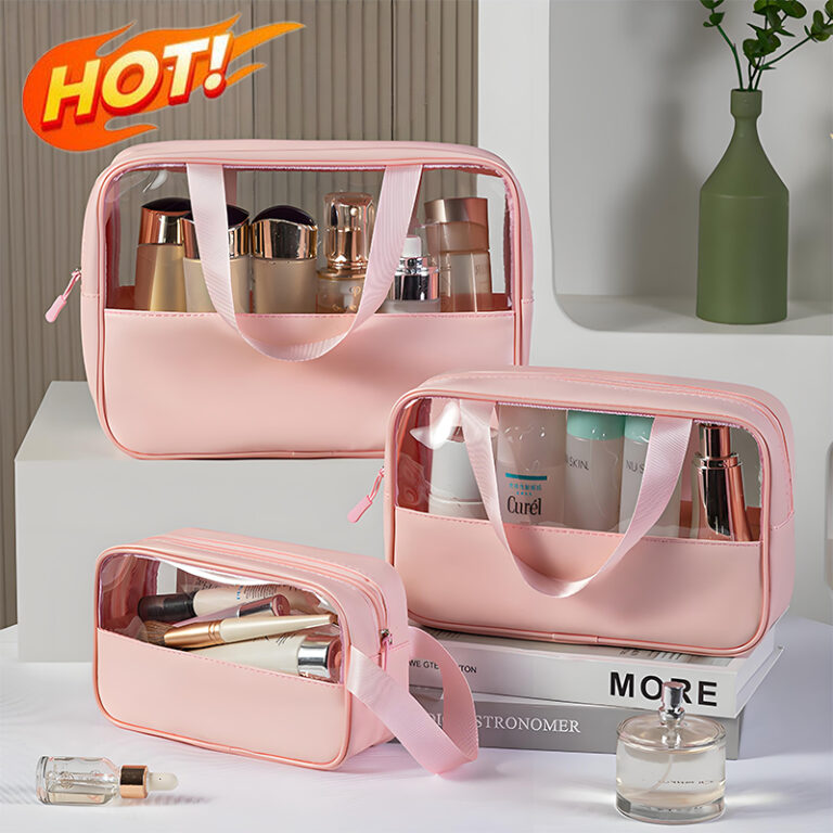 Kit 3 Necessaire Maquiagem Feminina Transparente  