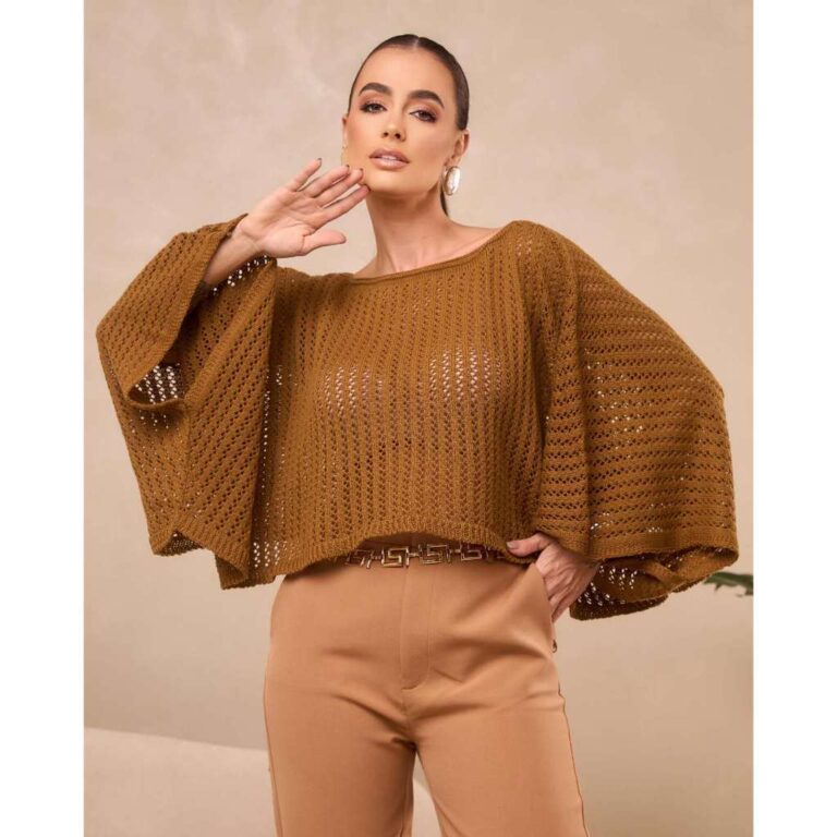 Poncho #MX-50 tricot ponto crochê furos capa sobr