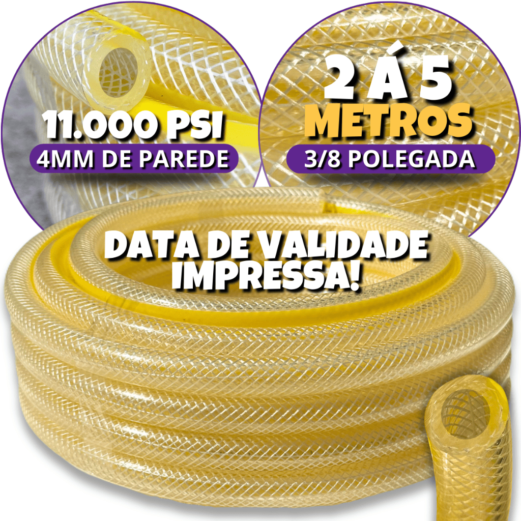 Mangueira Universal p/ Cozinha 4mm Trançada Multiuso Parede Grossa 3/8 x – 2m 3m 4m 5m
