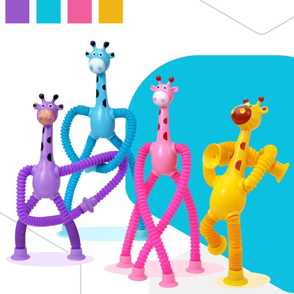 Kit 4 girafas estica e gruda melman pop it tubo tiktok com luz brinquedo para crianças promoção