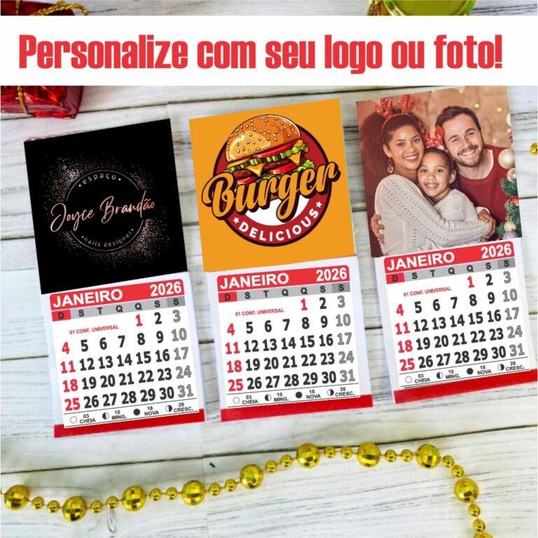 Mini Calendário 2026 Personalizado com Foto ou Lo