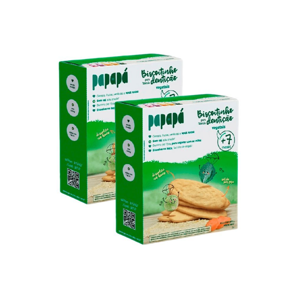 Kit 2 Biscoitinho para Fase da Dentição a Base de Arroz Papapá 7+ Meses Vegetais sem Glúten 36g
