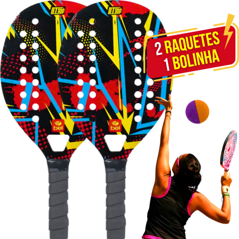 Kit 2 Raquete de Beach Tennis Praia Com Bolinha Or