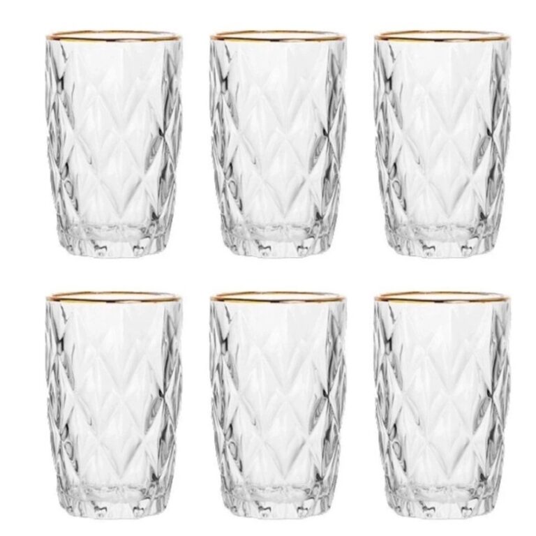 Jogo De 6 Copos Altos Borda Dourada 340ml Diamond 