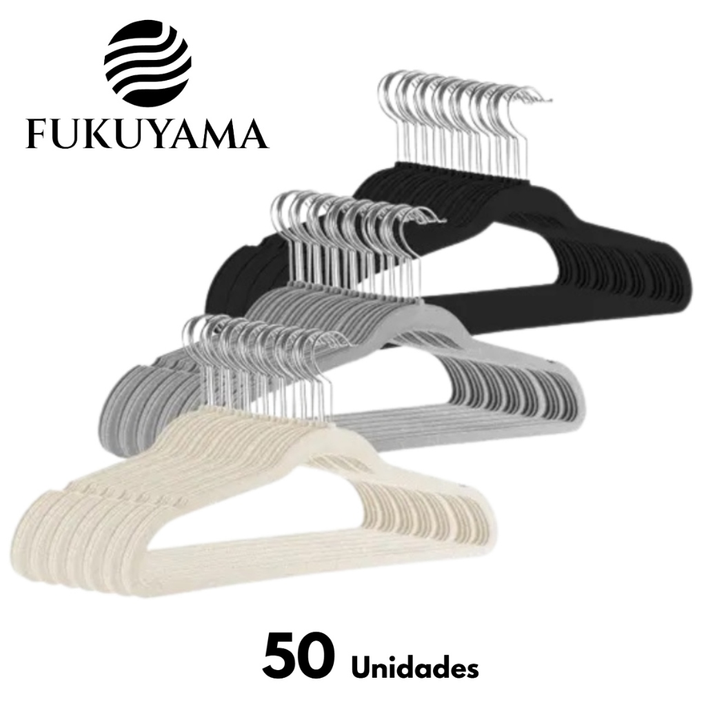 KIT 50 CABIDES DE VELUDO ANTIDESLIZANTE PREMIUM FUKUYAMA Com Gancho Giratório 360° ESCOLHA A COR
