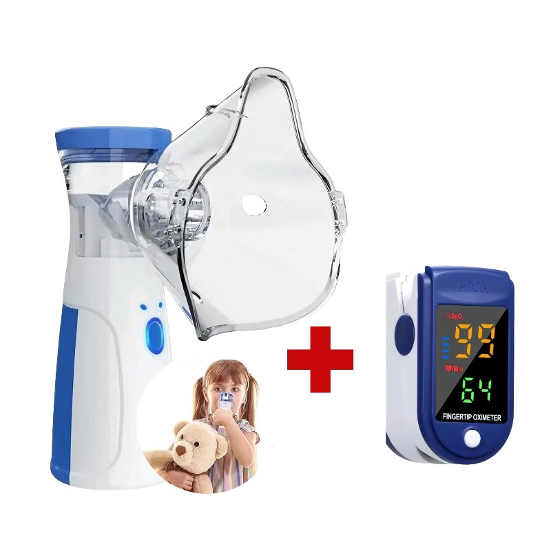 Kit Inalador Nebulizador Portátil Ultrassônico Atomizador+Oxímetro de Dedo de Pulso Digital