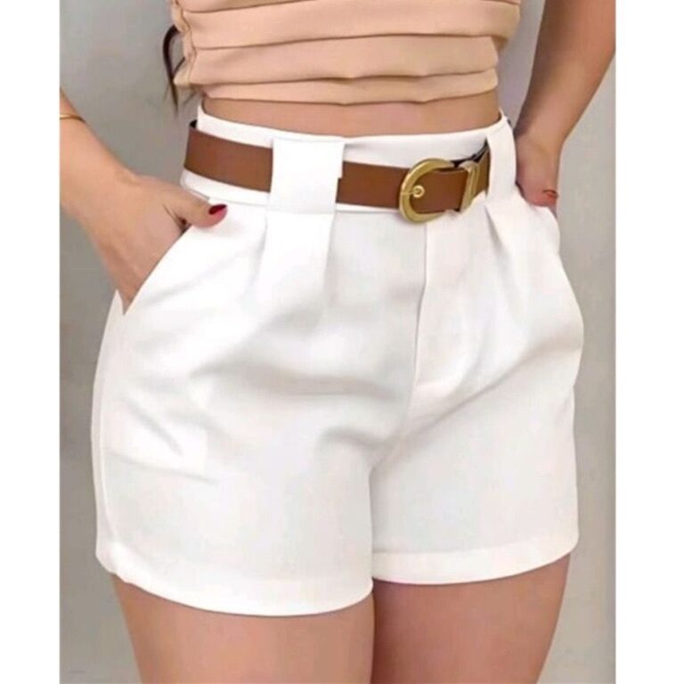 Short Feminino Social Com CINTO e BOLSOS Cintura A
