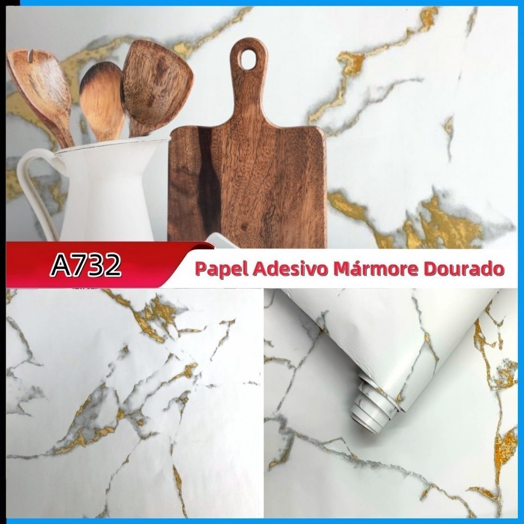 Papel de Parede 5 Metros x 45cm Mármore Dourado Exclusivo Lavável Quarto, Sala e Cozinha.