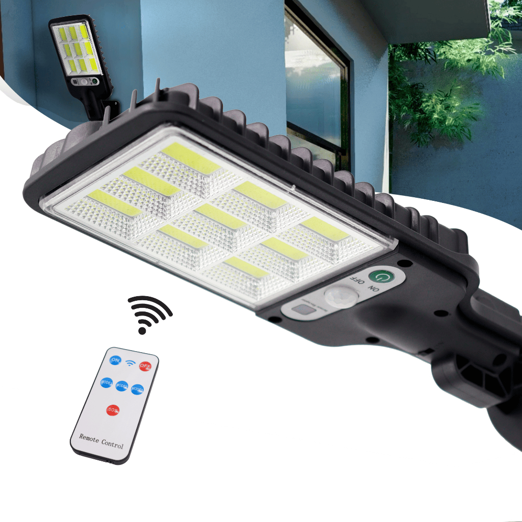 Mini Luminária Solar Parede Refletor 9Cob 60w Controle Sensor Presença Prova Dágua 3 Funções