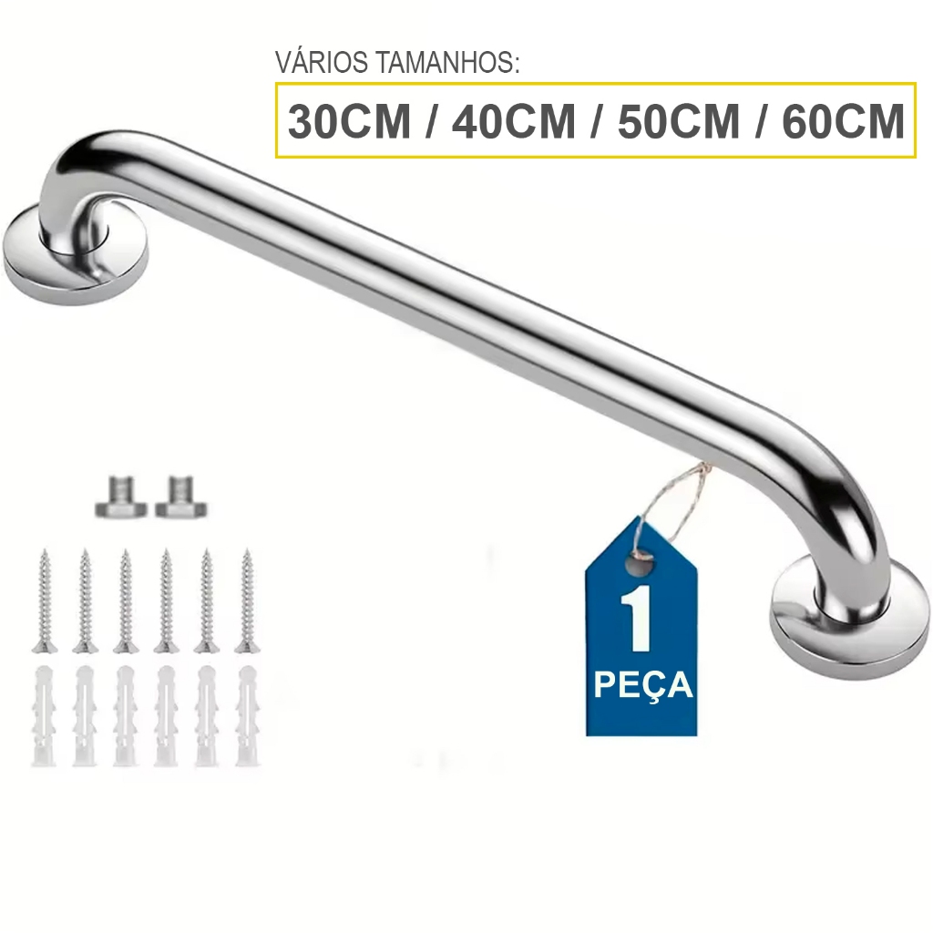 Alça de Apoio Inox Barra Acessibilidade Segurança Banheiro Box Parede Suporte Anti Queda