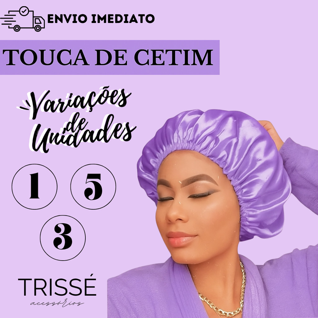Touca de Cetim Antifrizz para Cabelos Lisos e Cacheados Multicolorido Cronograma Capilar Trissé