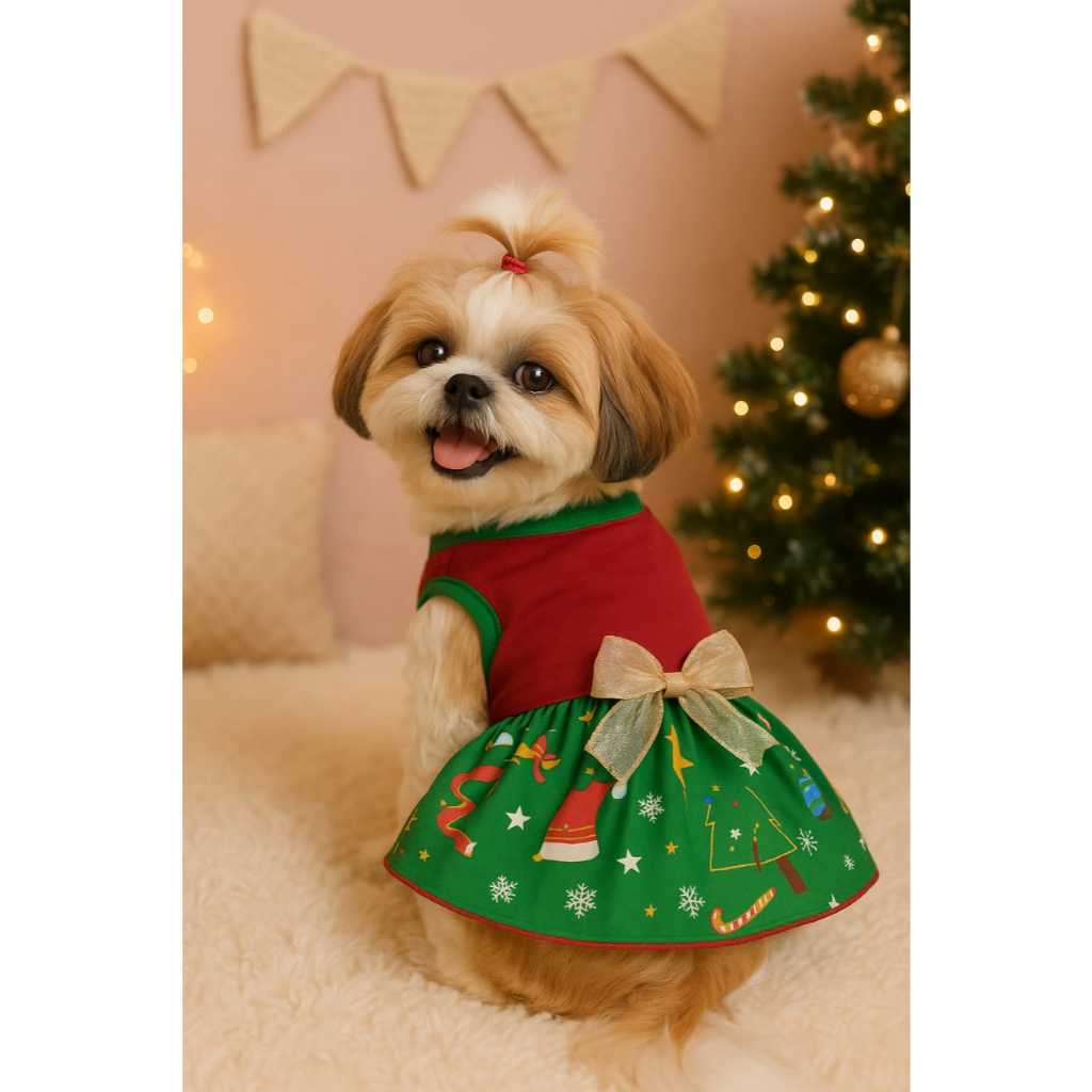 Roupa pet vestido natalino festas caes e gatos