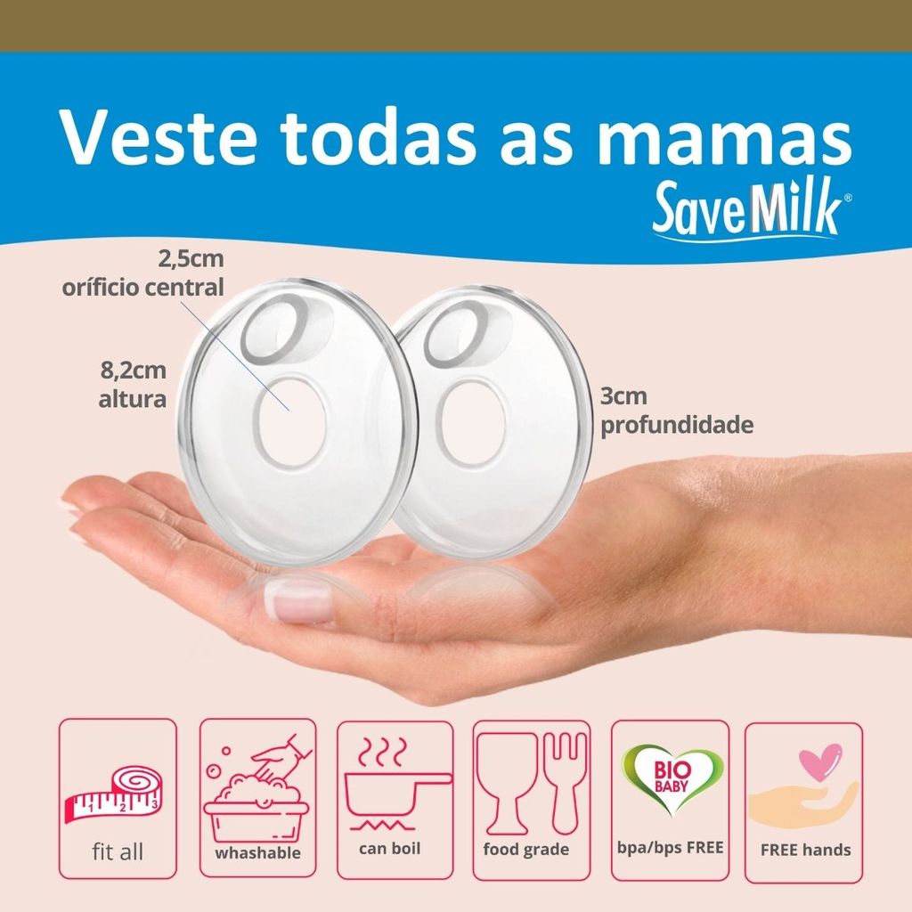 Kit 2 Coletores de Leite Materno SaveMilk Concha Amamentação BPA Free Mãos Livres Pós Parto
