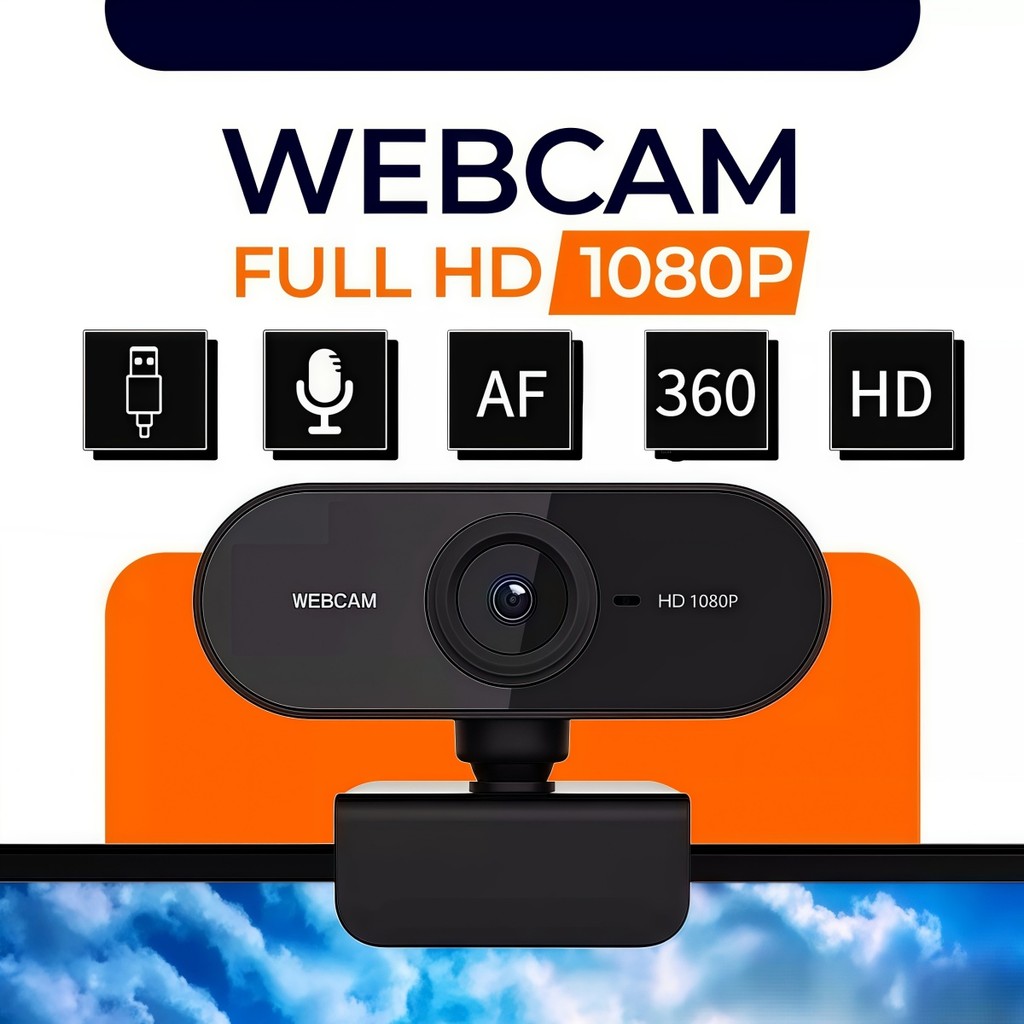 Câmera USB Com Webcam De Rede Preta Full HD 1080p 360 ° Microfone Giratório Para Laptop