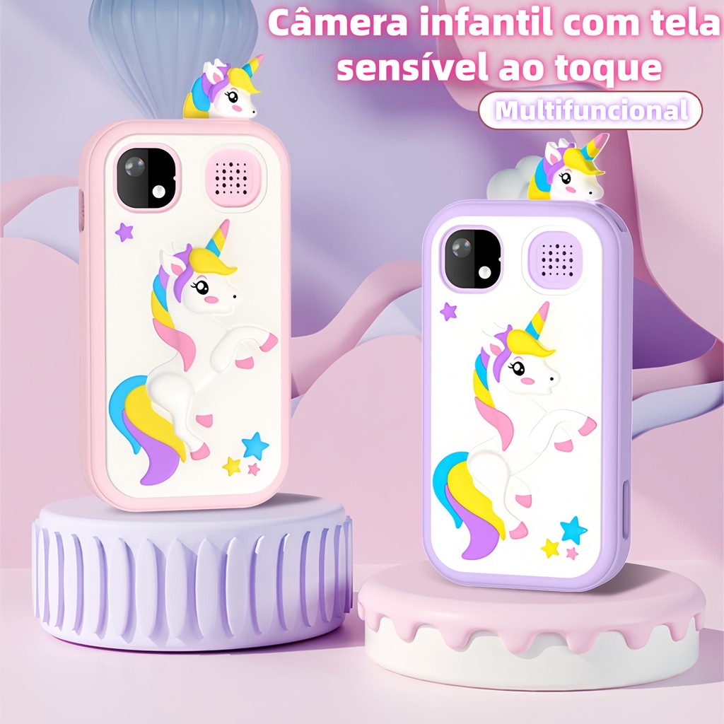 Telefone de brinquedo com câmera instantânea para crianças – Tela sensível ao toque de alta definiçã