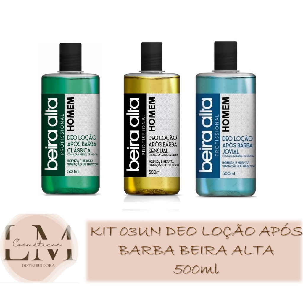 Kit 03un Deo Loção Após Barba Beira Alta 500ml (escolha o tipo)
