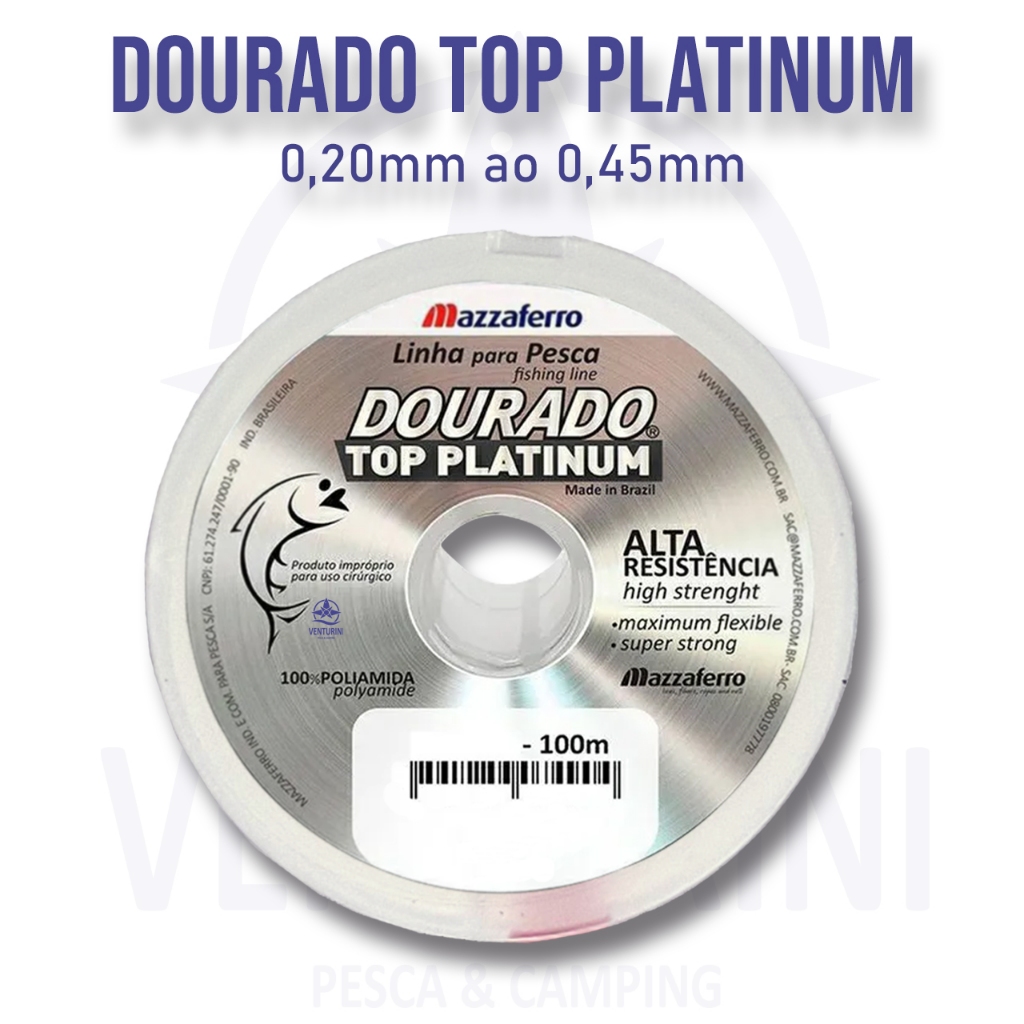 Linha de Pesca Fio de Nylon Dourado Top Force Platinum 100 metros – Do 0,20mm ao 0,45mm