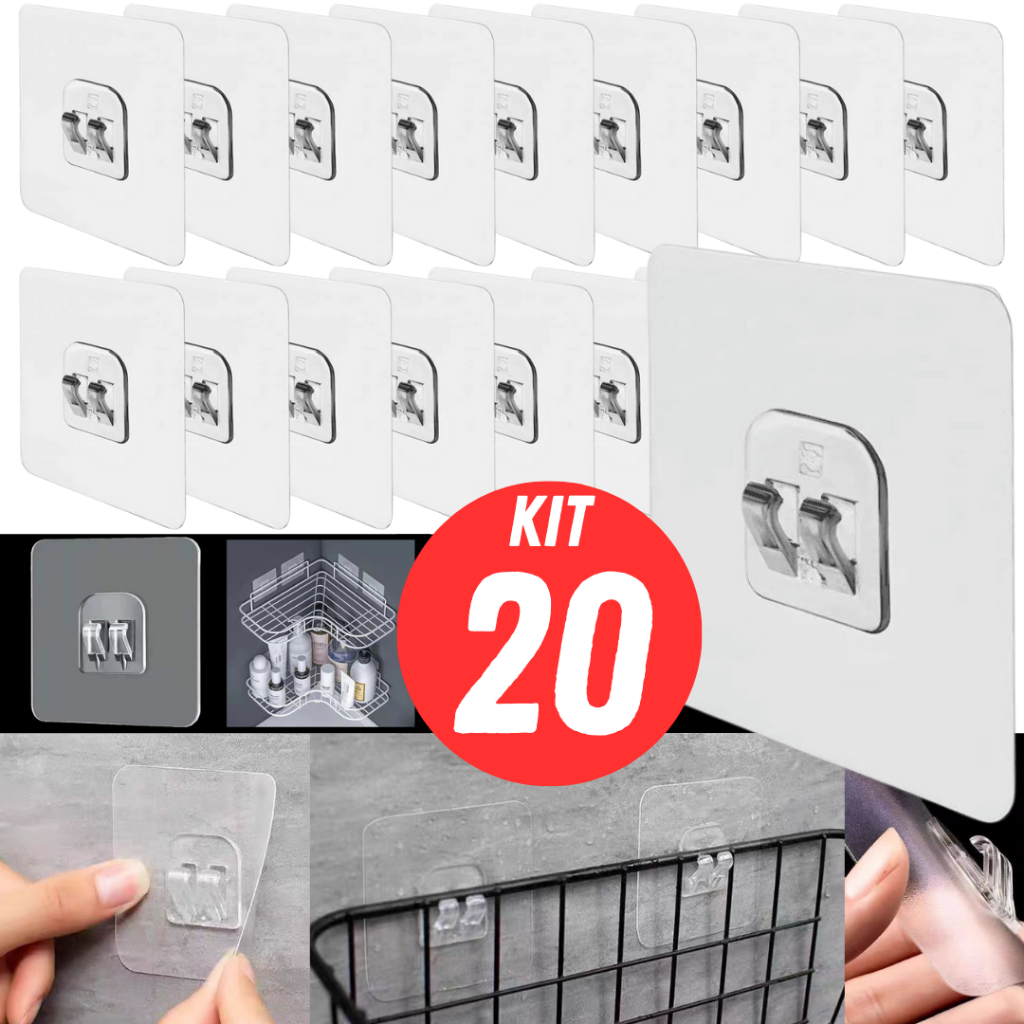 Kit Ganchos De Parede Transparente Não Marcante Autoadesivo Suporte Para Prateleira de Encaixe