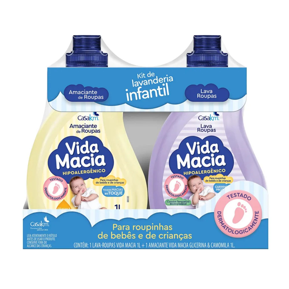 KIT VIDA MACIA GLICERINA E CAMOMILA 1L ROUPINHA DE BEBÊ – LAVA ROUPA E AMACIANTE