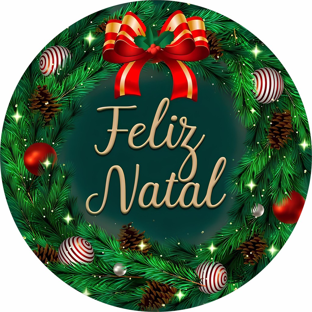 Painel Natal | Redondo Decorativo | Tecido Premium | 150x150cm | 50x50cm | Frete Grátis
