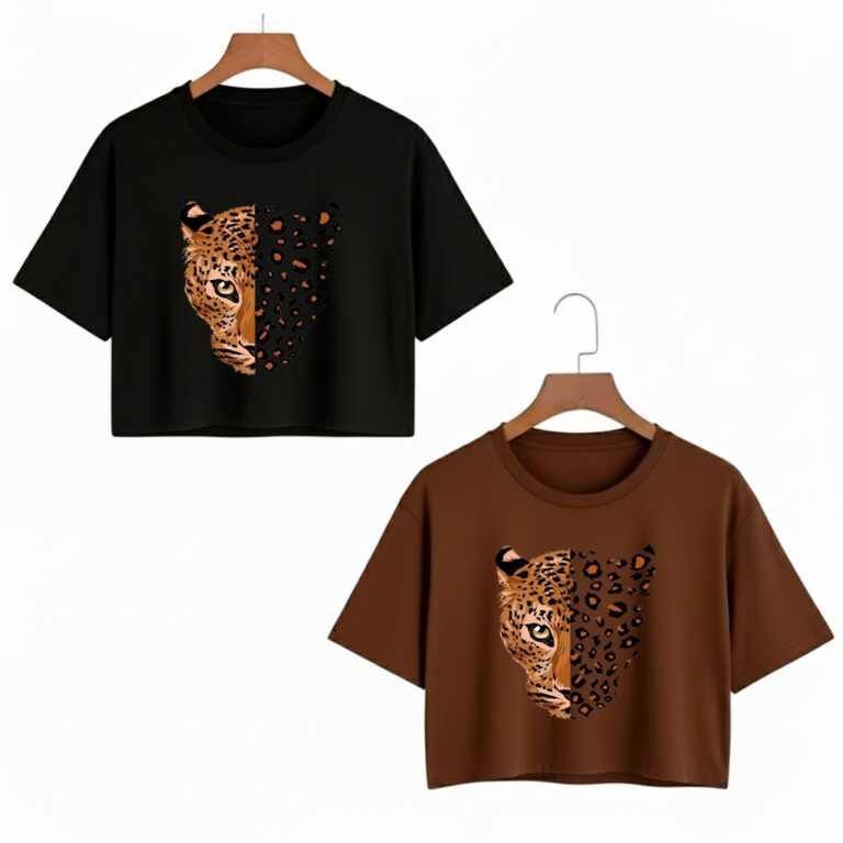 Kit 2 Blusinha Cropped De Algodão Estampada Onça