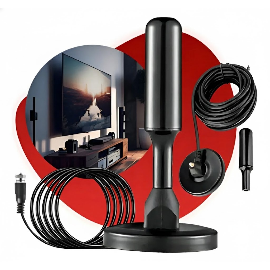 Antena Digital Exbom HDTV Interna e Externa com Base Magnética Cabo Longo