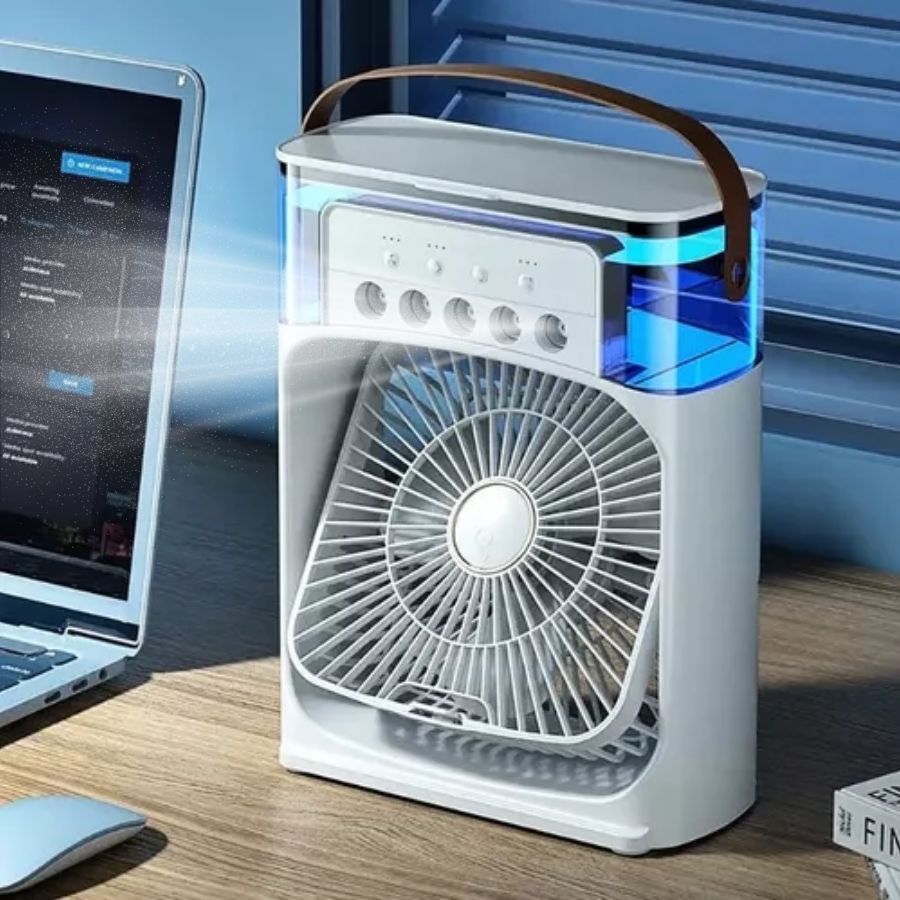 Mini Ventilador Refrigerador Ar Condicionado Umidificador Portátil Com Led Reservatório De Água USB