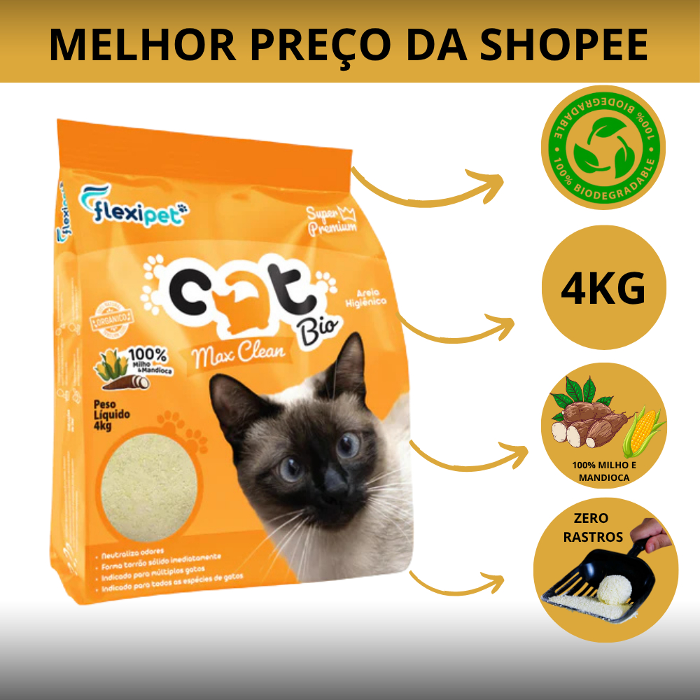 Areia De Gato Higienica Grãos Medios 100% Natural Pacotes de Areia Sanitária Antiodor Tira Cheiro MA