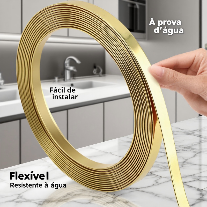 Fita Metalizada para Decoração 5 Metros, Adesivo Dupla Face PVC com Várias Larguras (11 a 20mm) para
