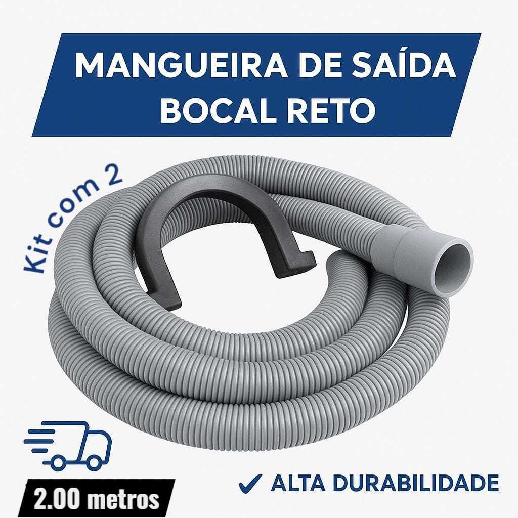 KIT Mangueira De Saída e Entrada De Água Para Maquina de Lavar Bocal RETO UNIVERSAL 2 Metros Brast