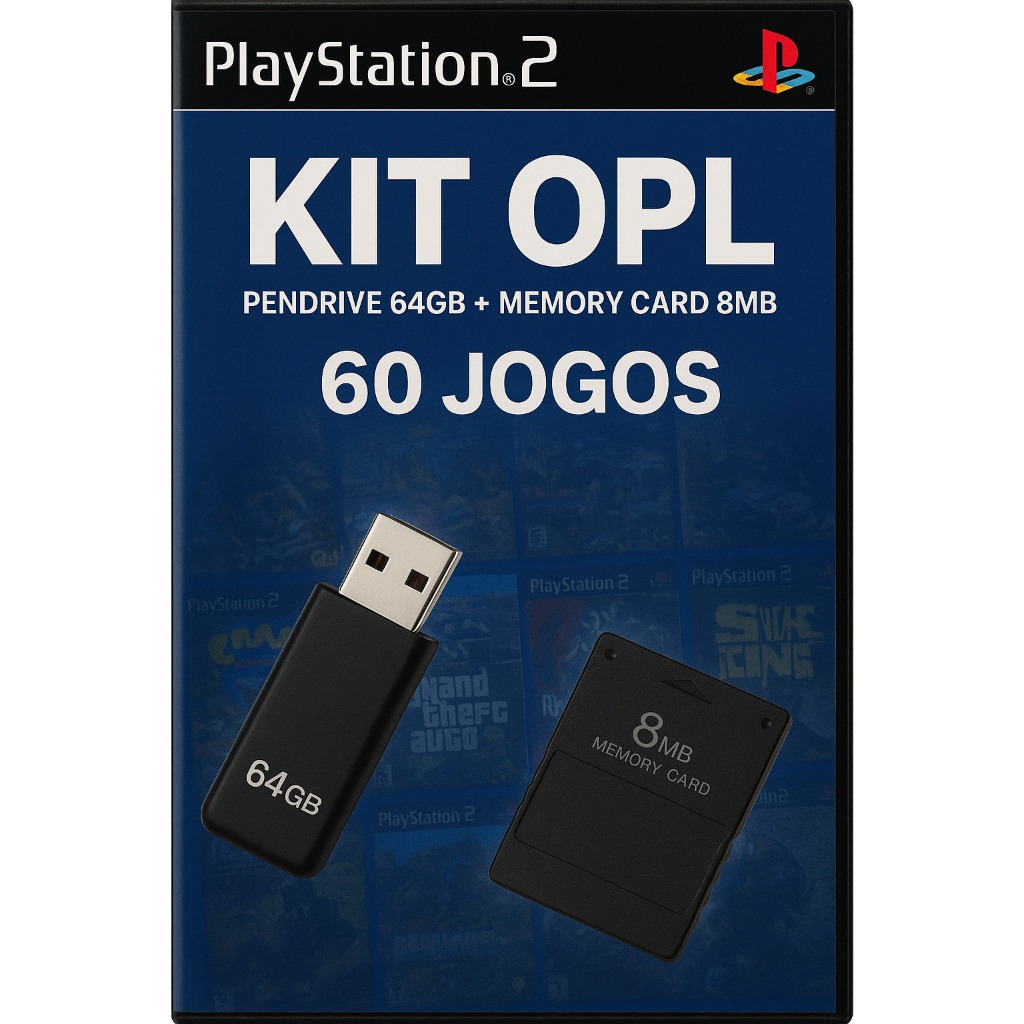 Kit Opl PS2 Pendrive  + Memory card 8mb com 60 jogos
