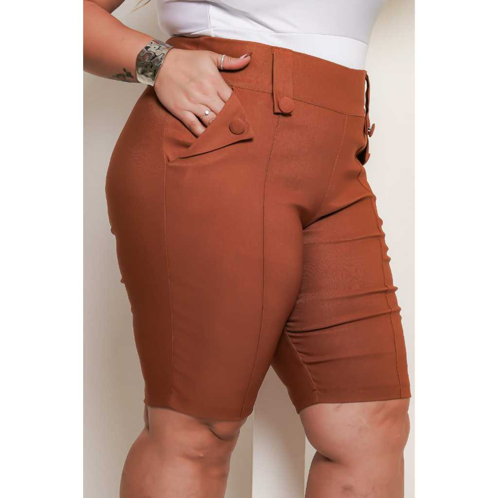 Bermuda Modelador Femenina Plus Size Cintura Alta Tecido Bengaline