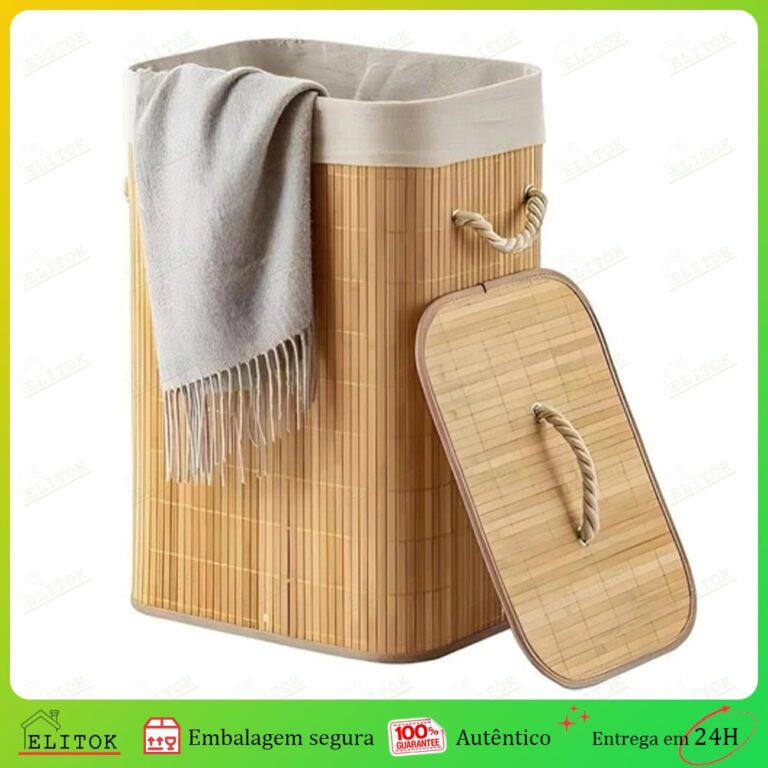 Cesto de Roupa Suja Bambu Grande 72 Litros Com Tam