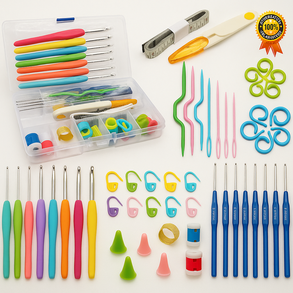 Kit Crochê Completo 53 Peças  Para Fazer Amigurumi Agulhas Cabo Soft Tesoura Acessórios Lar das Fita