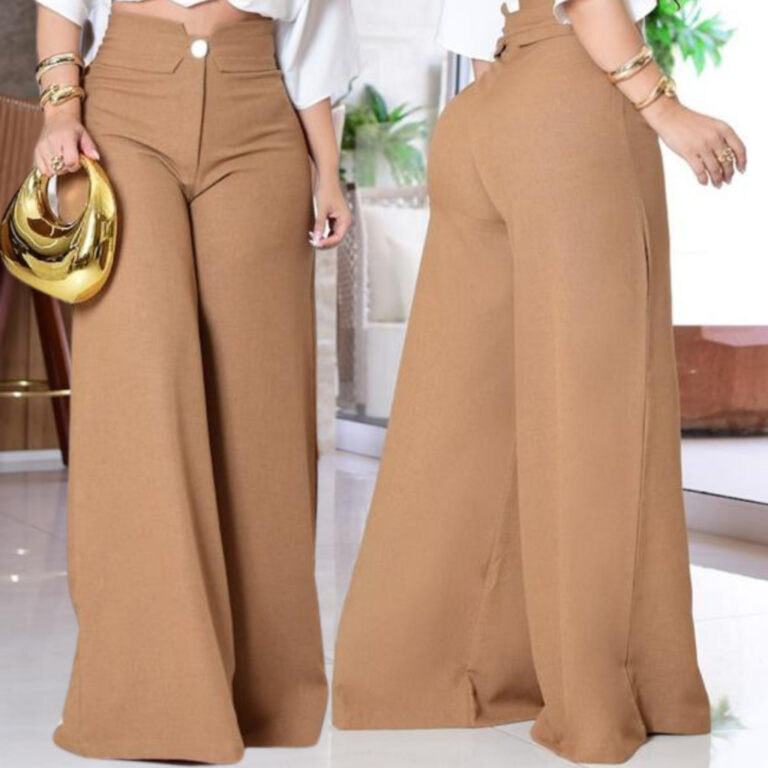 Calça Pantalona de Linho Feminina com Botão e Z�