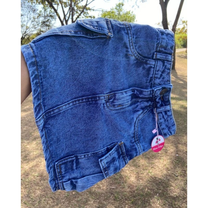 Saia Cargo Feminina Jeans Azul  Bolsos Laterais, Estilo Casual