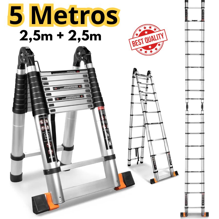 Escada Extensiva até 5 Metros Telescópica Dupla Multifuncional Alumínio Ótima Qualidade