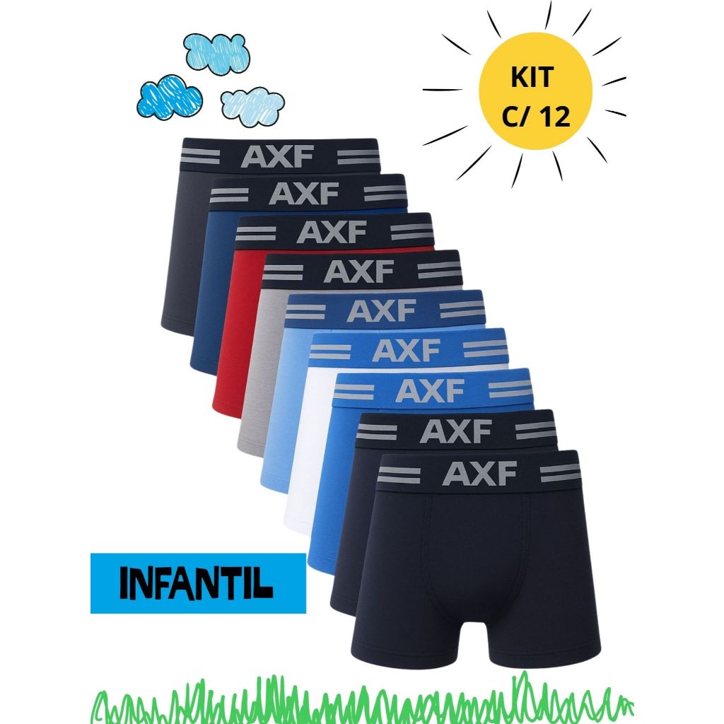 Kit 12 Cuecas Infantis Boxer Microfibra | Lisas e Estampadas | Sem Costura Incômoda e com Caimento P